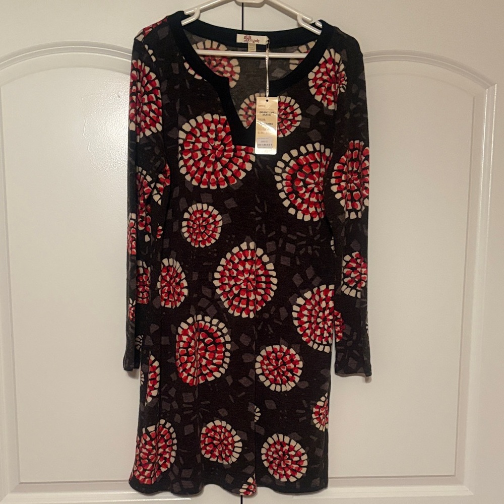 Aryeh Black and Red Mosaic Long Sleeve Dress